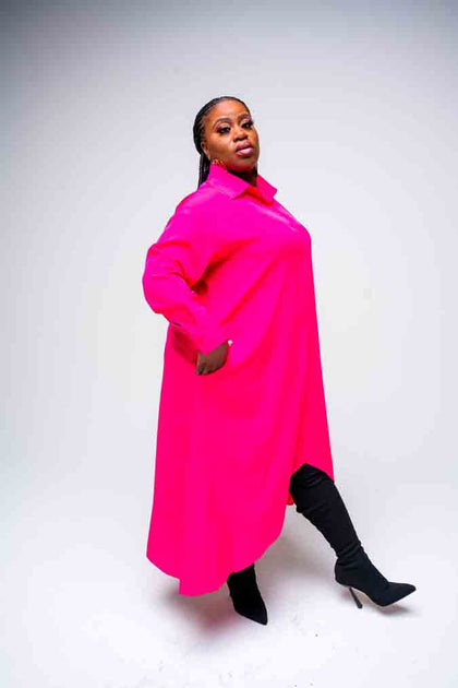 Shut Em' Down Tunic Shirt Dress- Fuschia