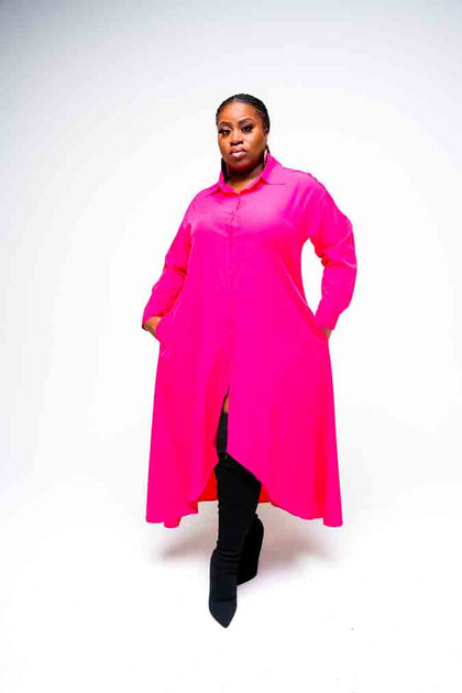 Shut Em' Down Tunic Shirt Dress- Fuschia